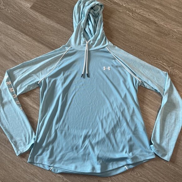 Under Armour UA Womens L Velocity 1355646 Hooded Long Sleeve Top Teal Athletic - Picture 1 of 4